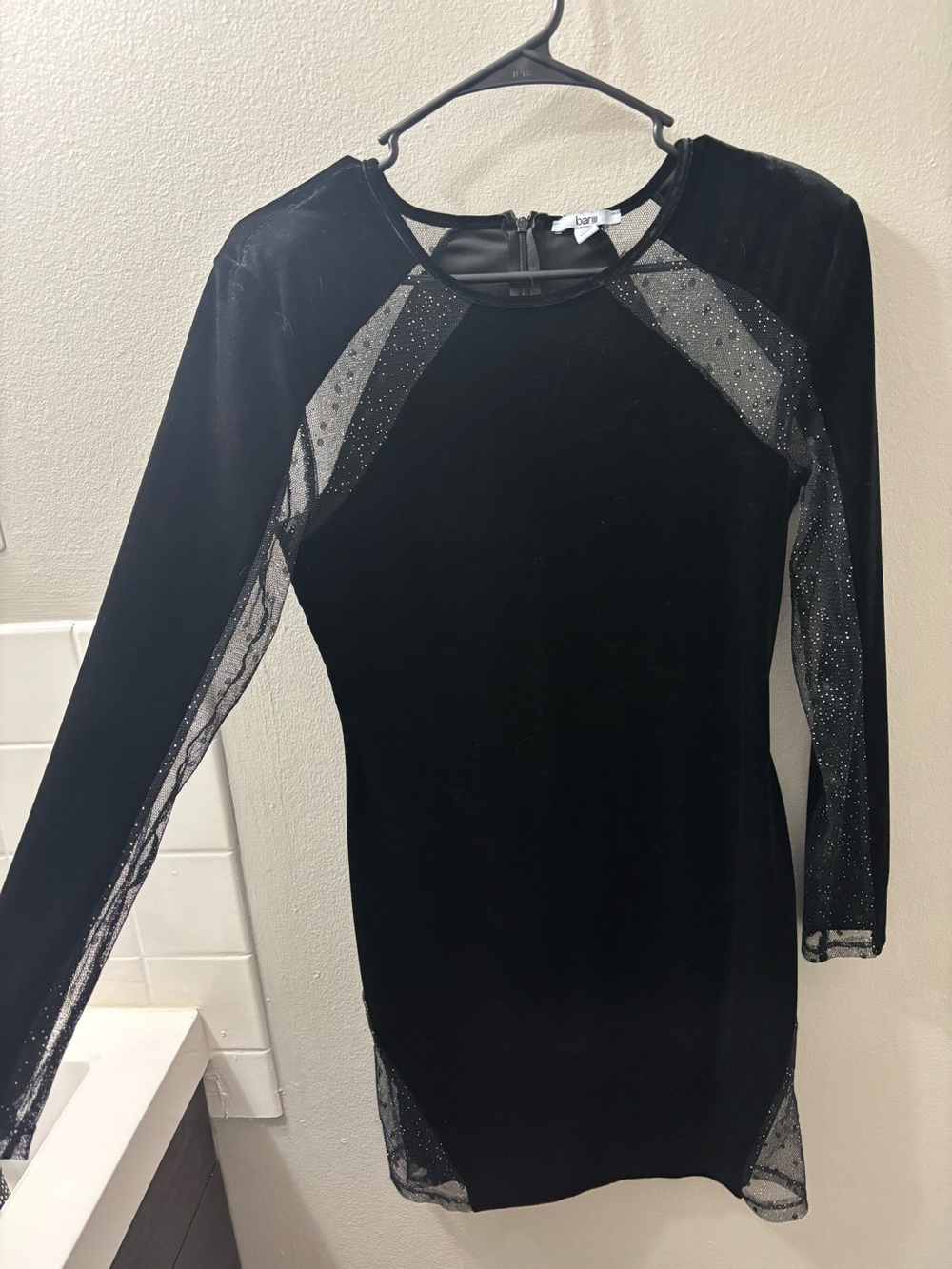 Bar III Black Velvet Sparkle Mesh Sheath Dress